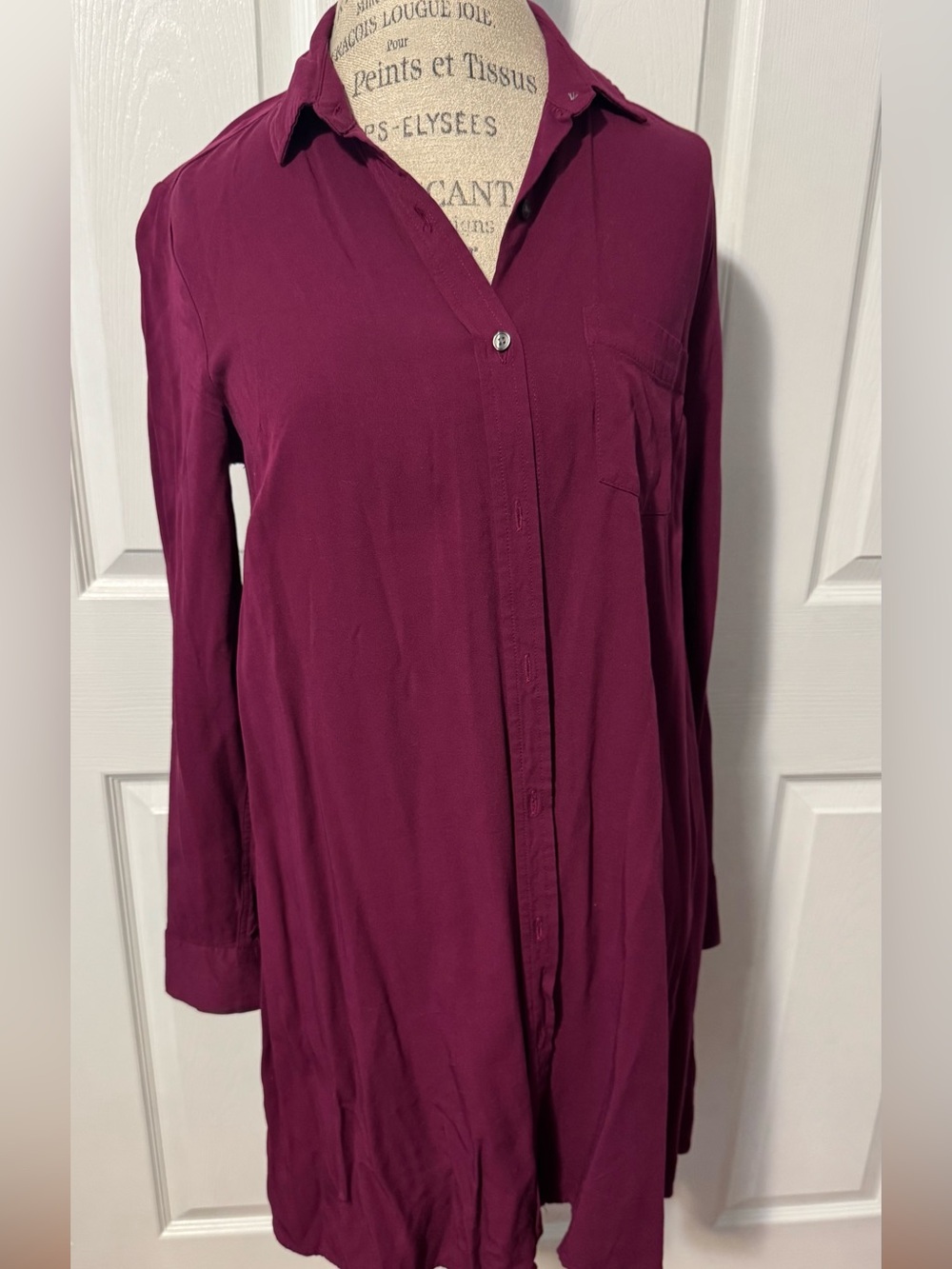 Old Navy Long Sleeve Button-Front Shirt Tunic Dress - Plum Medium Tall